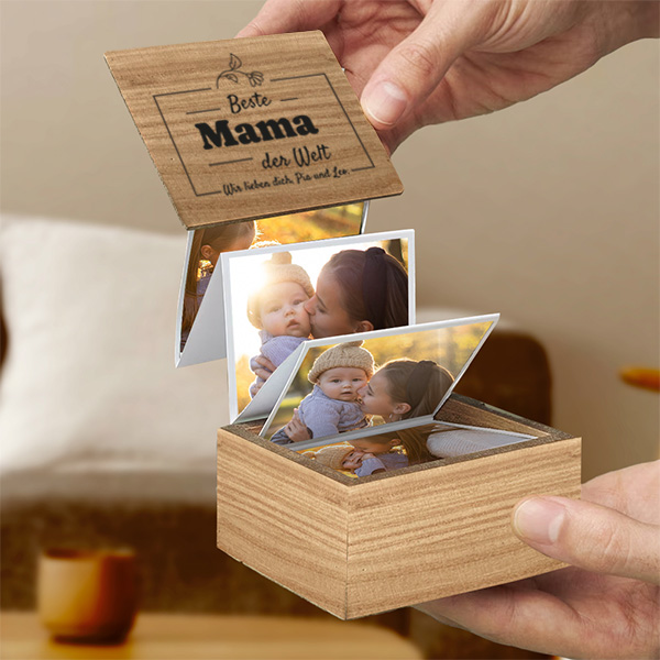 Akkordeon-Fotobox „Beste/r der Welt“ mit personalisiertem Text