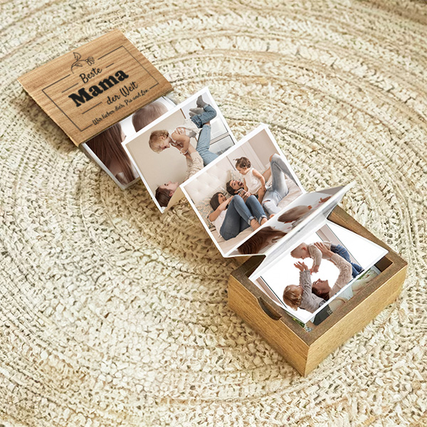 Akkordeon-Fotobox „Beste/r der Welt“ mit personalisiertem Text