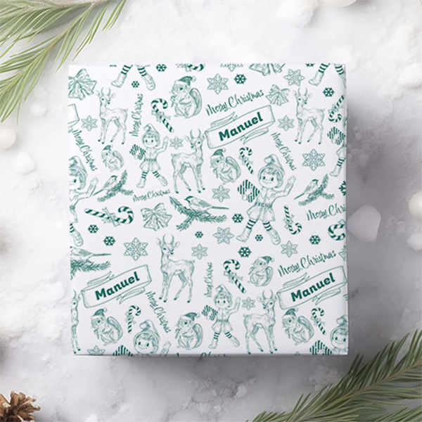 Geschenkpapier mit Weihnachtlichem Design und Personalisiertem Namen