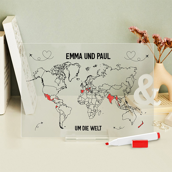 Reisetafel mit Stift und personalisierten Texten
