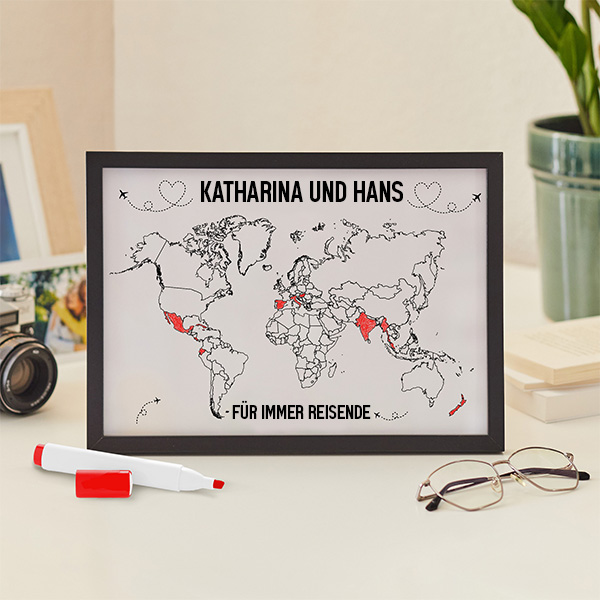 Reisetafel mit Stift und personalisierten Texten