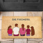 Miniaturansicht von Fußmatte mit Familienillustration von hinten und personalisiertem Text