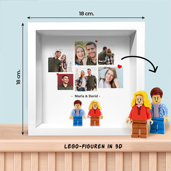 Bilderrahmen mit Lego-Minifiguren, 6 Fotos und personalisiertem Text