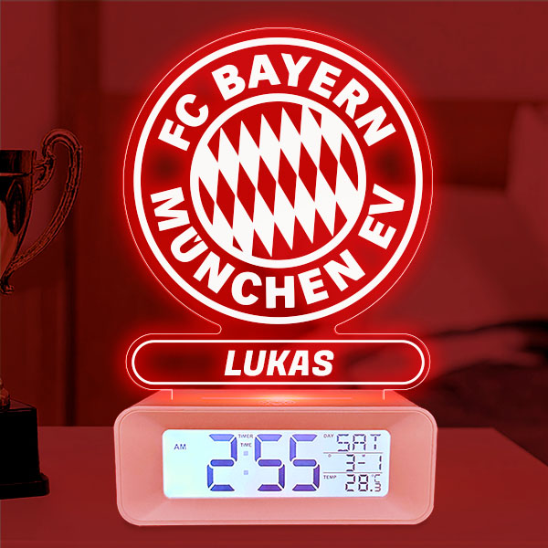 Wecker mit Licht und Wappen Bayern Múnich personalisiert