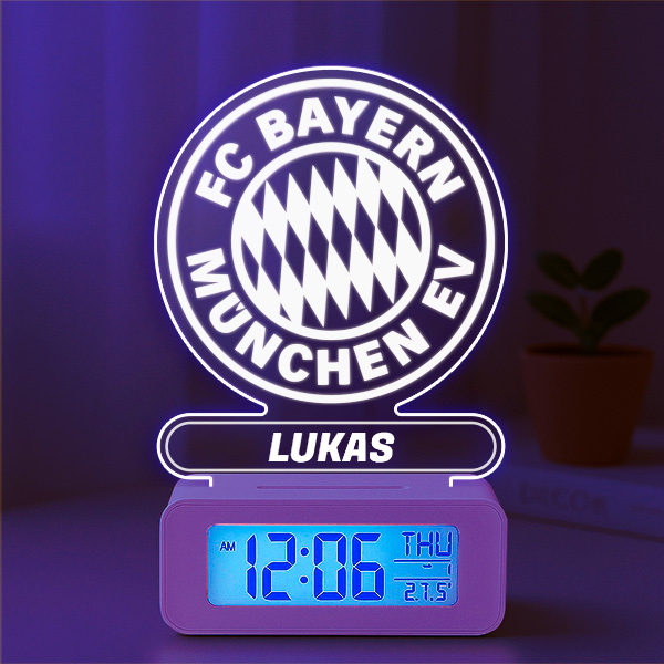 Wecker mit Licht und Wappen Bayern Múnich personalisiert