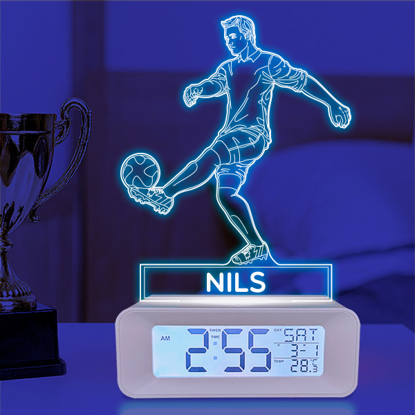 Wecker mit Licht Fußballspieler personalisiert