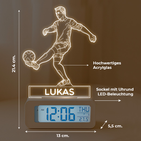 Wecker mit Licht Fußballspieler personalisiert