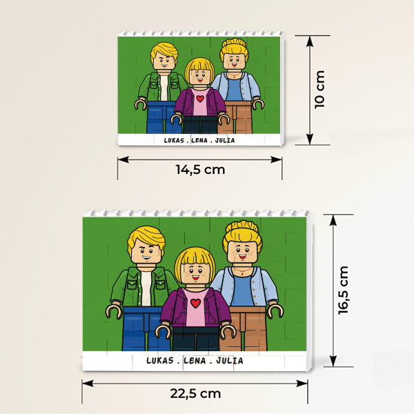 Puzzle aus Bausteinen mit personalisiertem Text und Lego-Figuren