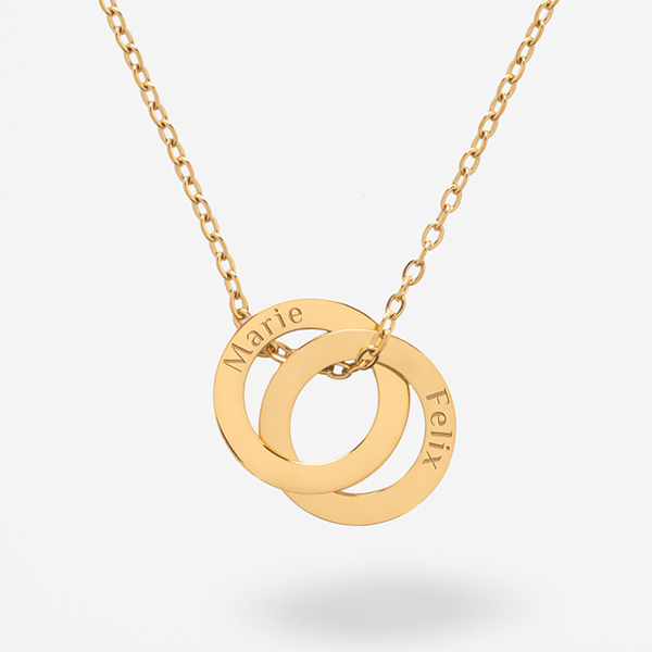 Halskette mit ineinander verschlungenen Ringen mit personalisiertem Text