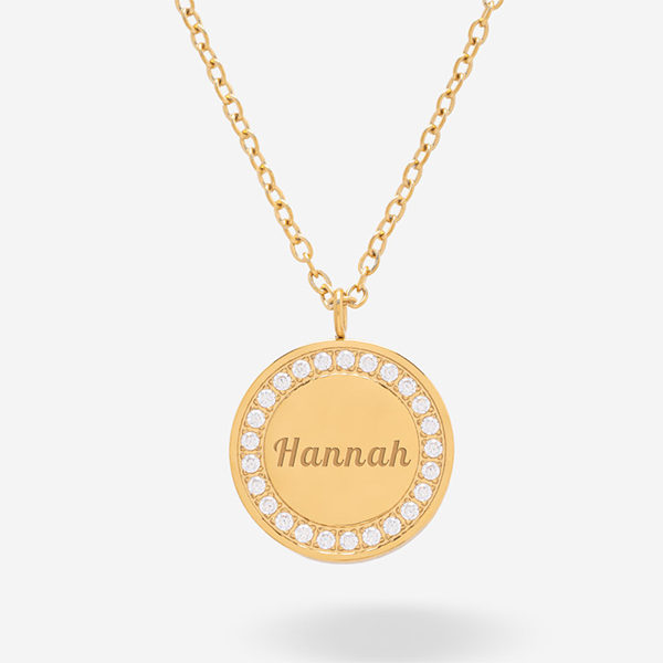 Runde Halskette mit Strasssteinen mit personalisiertem Text