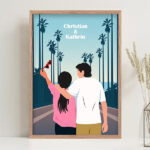 Miniaturansicht von Poster mit Paarillustration und Palmen mit personalisierten Namen