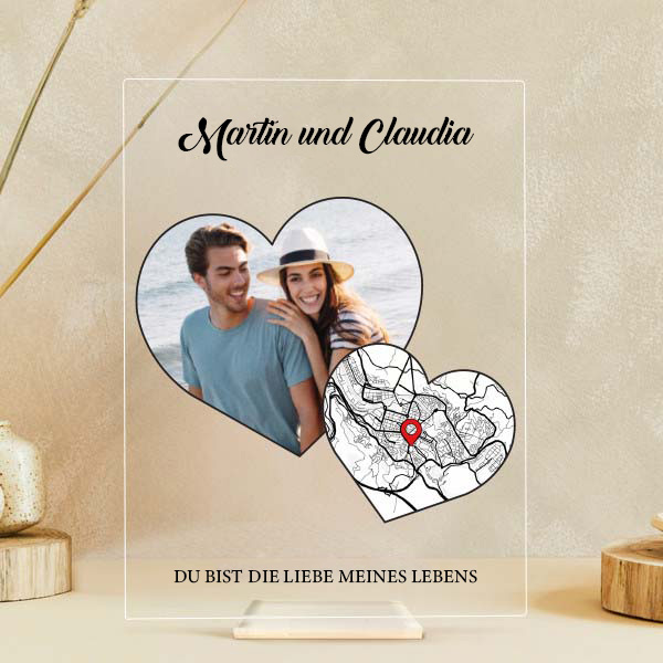 Herz-Platte mit Liebeskarte und Fotos personalisiert