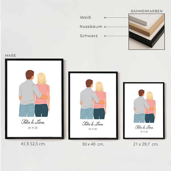 Poster mit personalisierter Illustration eines Paares von hinten