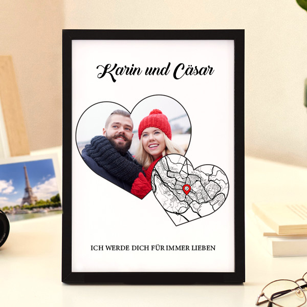 Herz-Platte mit Liebeskarte und Fotos personalisiert