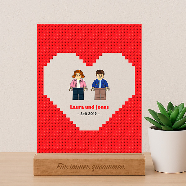 Schild oder Lampe Design Rotes Herz mit Namen, Text und personalisierten Legos