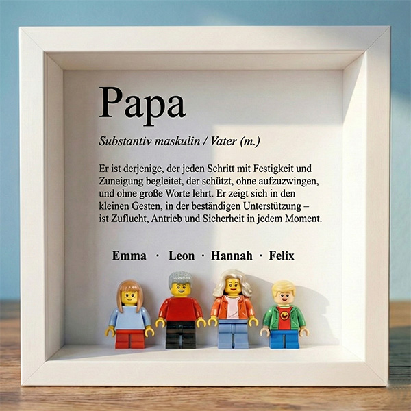 Bilderrahmen mit Lego-Minifiguren Definition von Papa und personalisierten Namen