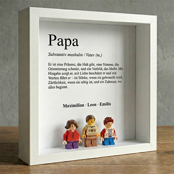 Bilderrahmen mit Lego-Minifiguren Definition von Papa und personalisierten Namen