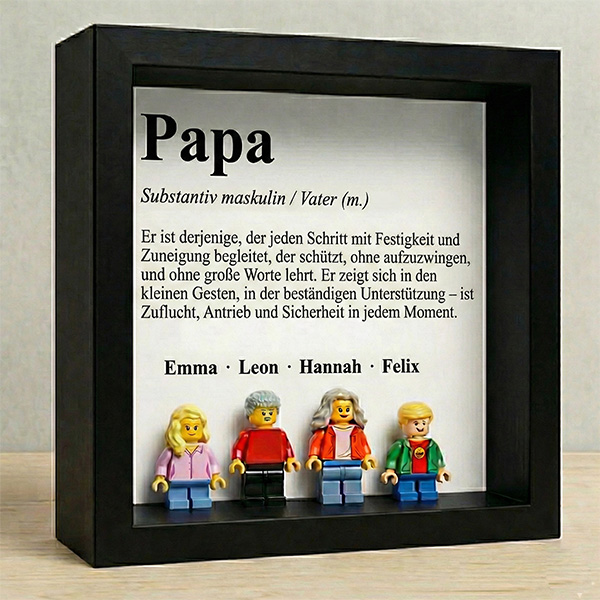 Bilderrahmen mit Lego-Minifiguren Definition von Papa und personalisierten Namen