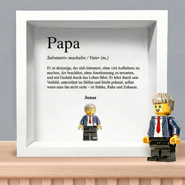 Bilderrahmen mit Lego-Minifiguren Definition von Papa und personalisierten Namen