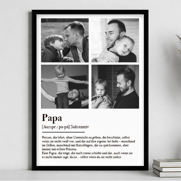 Poster Definition von Papa in Schwarz-Weiß mit personalisierten Fotos