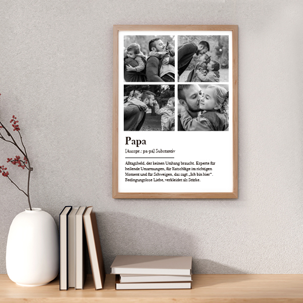 Poster Definition von Papa in Schwarz-Weiß mit personalisierten Fotos