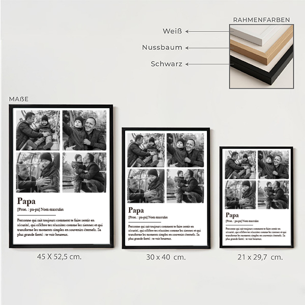 Poster Definition von Papa in Schwarz-Weiß mit personalisierten Fotos