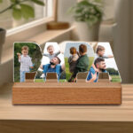 Miniaturansicht von Papa-Plakette mit Fotos und personalisiertem Sockel