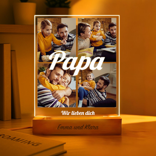 Papa Lampe mit 4-Foto-Collage personalisiert
