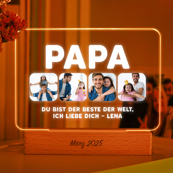 Papa Lampe mit Vier Fotos und Text personalisiert