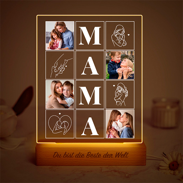 Personalisierte Mama-Lampe mit vier Fotos und Silhouetten