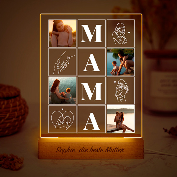 Personalisierte Mama-Lampe mit vier Fotos und Silhouetten