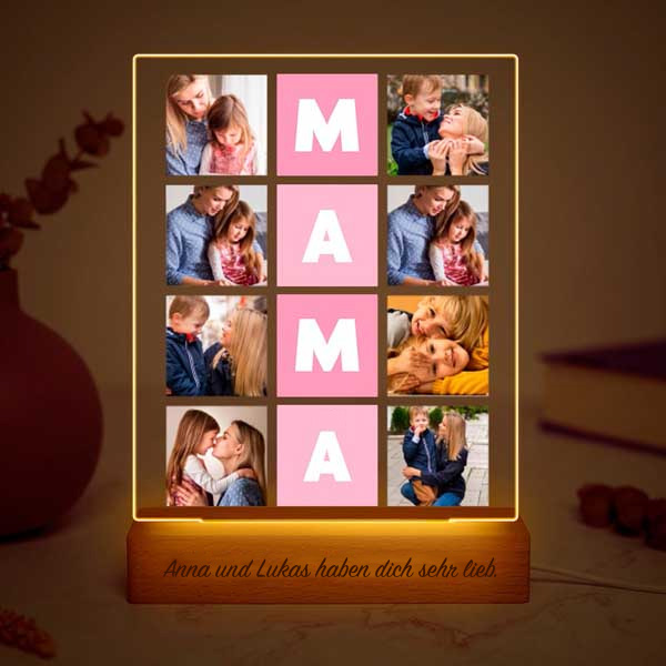 Personalisierte Mama-Lampe Rosa Würfel mit acht Fotos
