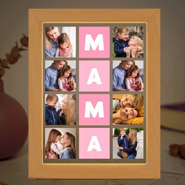 Personalisierte Mama-Lampe Rosa Würfel mit acht Fotos