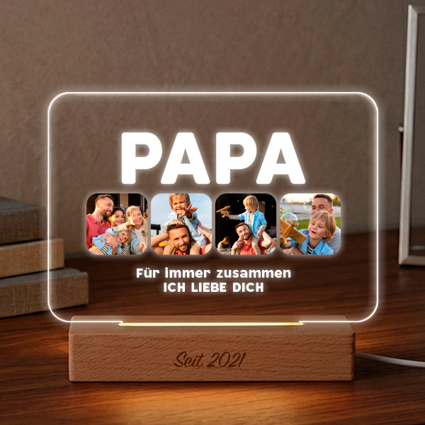 Papa Lampe mit Vier Fotos und Text personalisiert