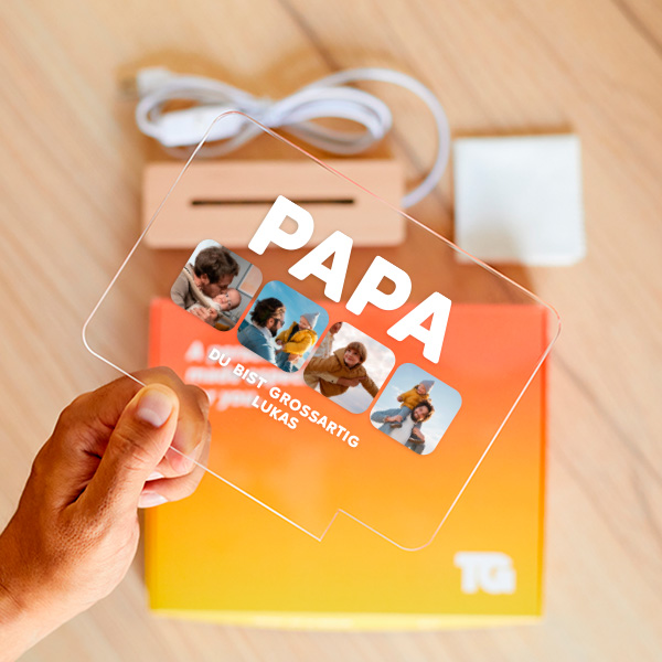 Papa Lampe mit Vier Fotos und Text personalisiert