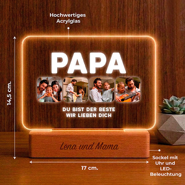 Papa Lampe mit Vier Fotos und Text personalisiert