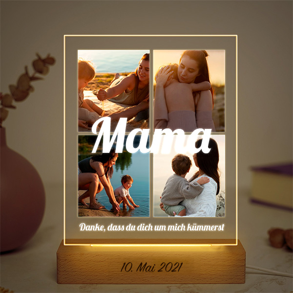 Personalisierte Mama-Collage-Lampe mit vier Fotos