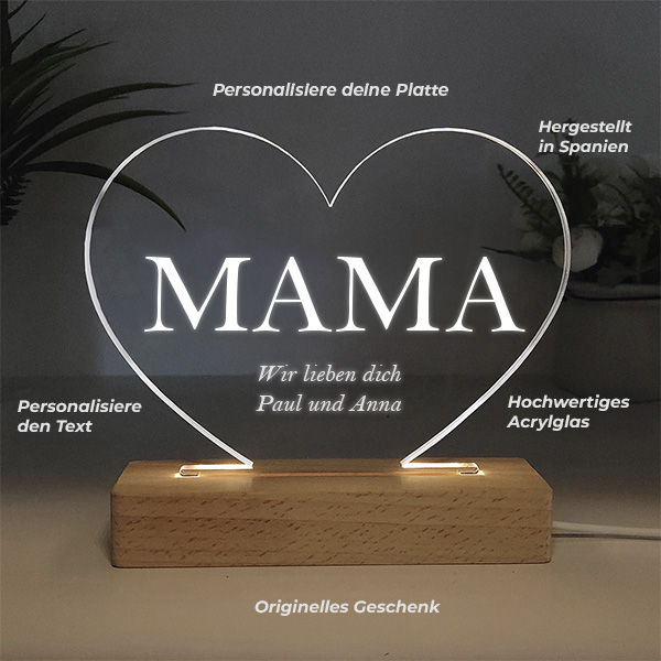 Personalisierte Mama-Lampe in Herzform