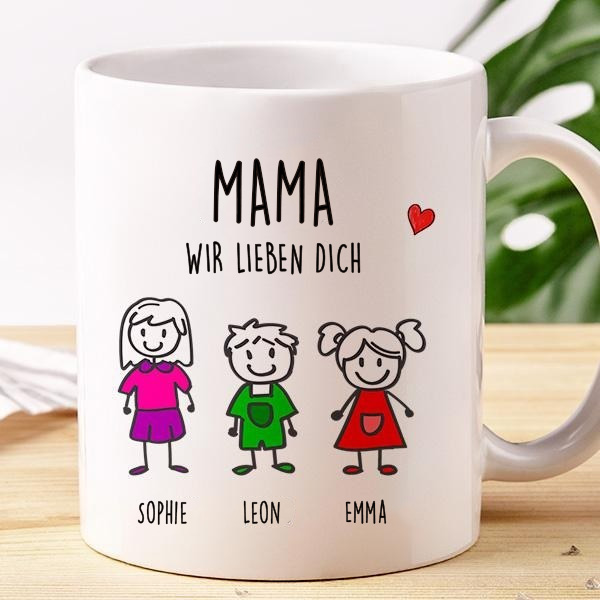 Tasse mit Figuren und Text personalisiert