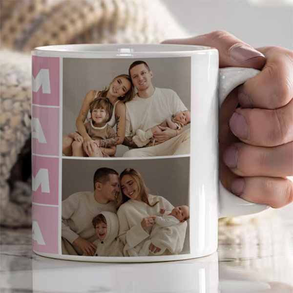 Personalisierte Mama-Tasse Würfel mit vier Fotos