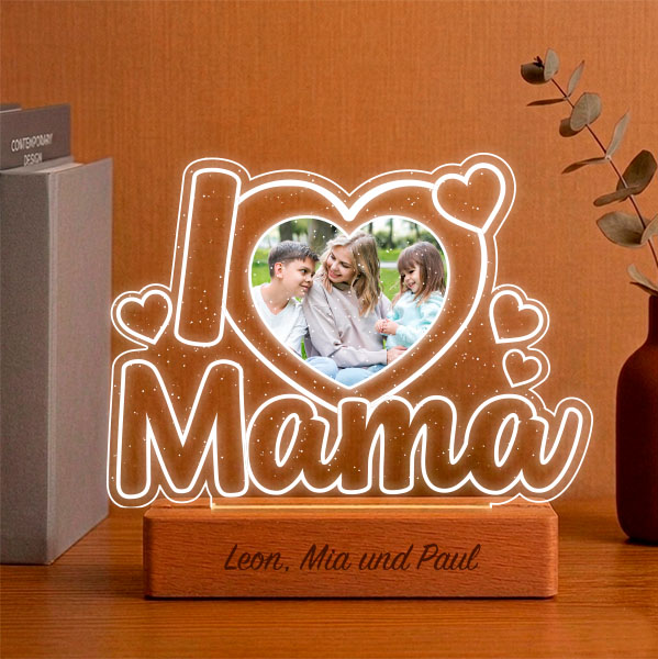 I-Love-Mama-Lampe mit personalisiertem Foto