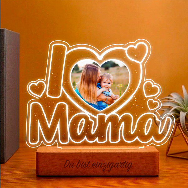 I-Love-Mama-Lampe mit personalisiertem Foto