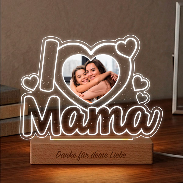 I-Love-Mama-Lampe mit personalisiertem Foto