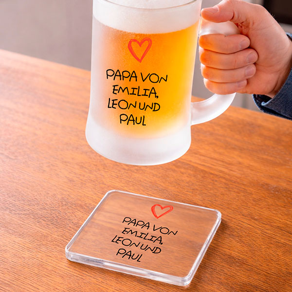 Bierkrug mit Herz und personalisiertem Text für Papa