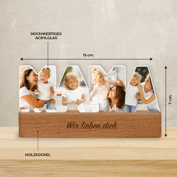 Mama-Platte mit Holzsockel und personalisiertem Foto
