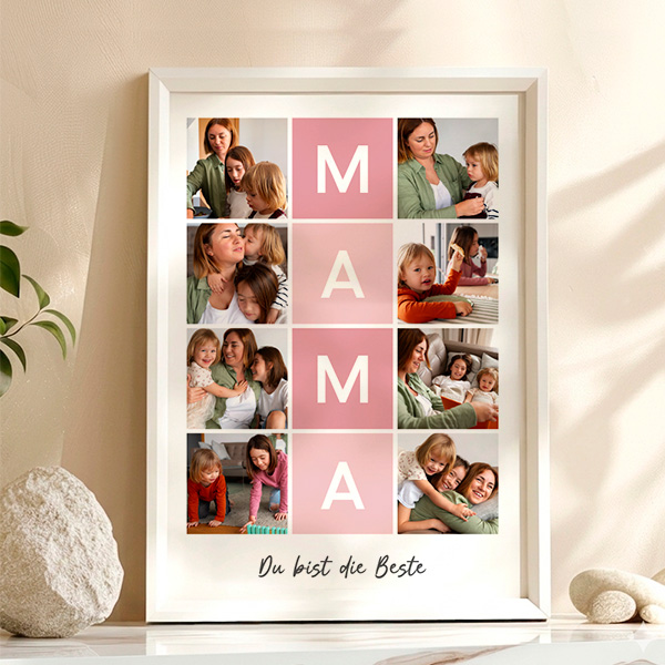 Poster für Mama mit rosa Rahmen und personalisierten Fotos