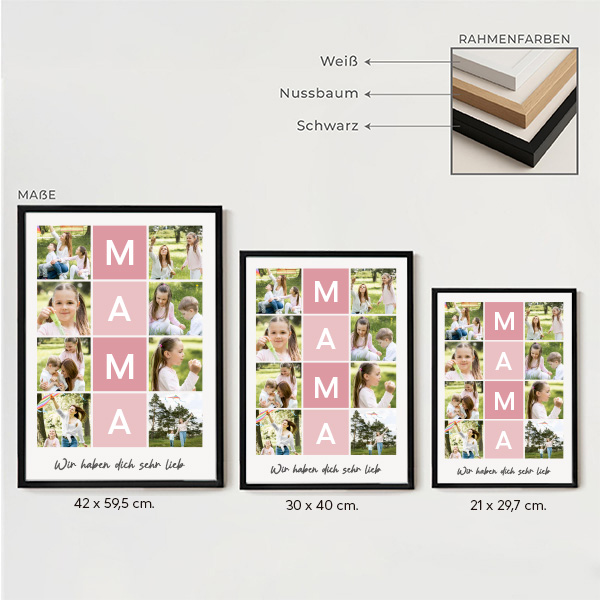 Poster für Mama mit rosa Rahmen und personalisierten Fotos