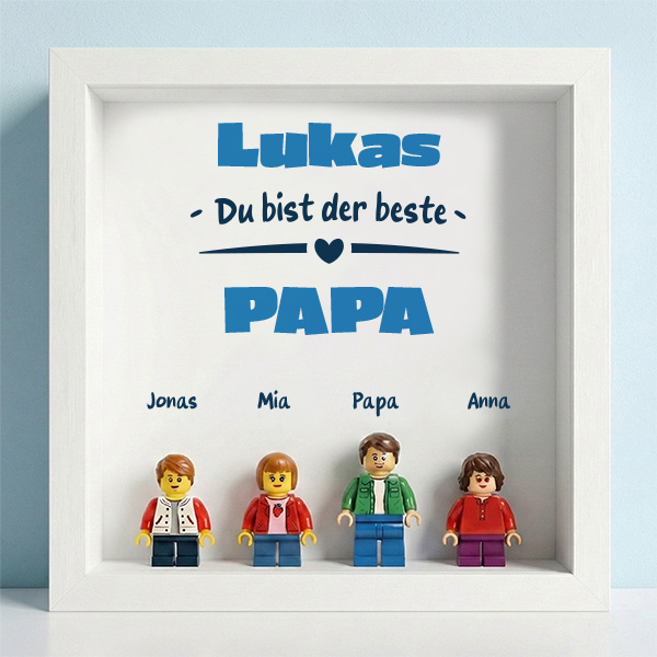 Bilderrahmen mit Lego-Minifiguren Du bist der beste Papa und personalisierten Namen