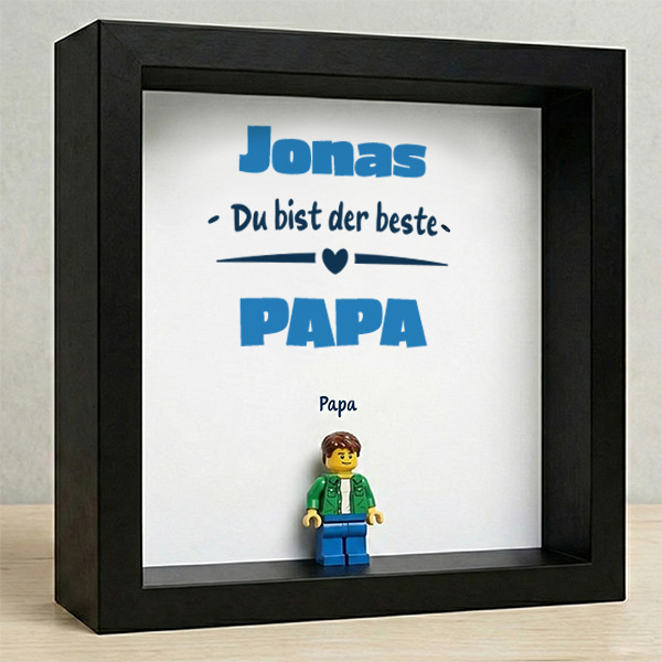 Bilderrahmen mit Lego-Minifiguren Du bist der beste Papa und personalisierten Namen