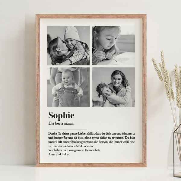 Poster Definition von Mama in Schwarz-Weiß mit personalisierten Fotos